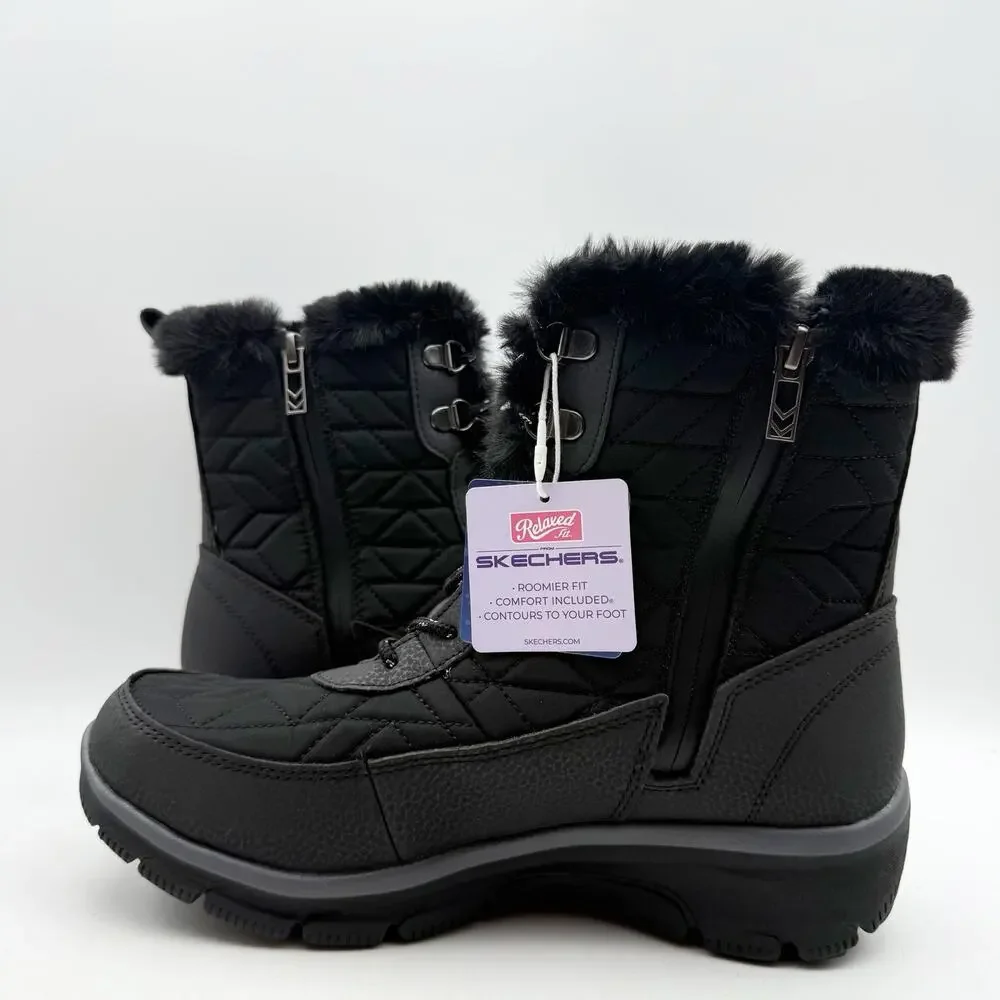 Skechers Womens Easy Going Frostline Winter Boots US 8.5 Black Waterproof NWT